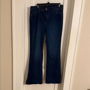 Ann Taylor dark wash The Boot mid-rise bootcut split hem jeans size 12